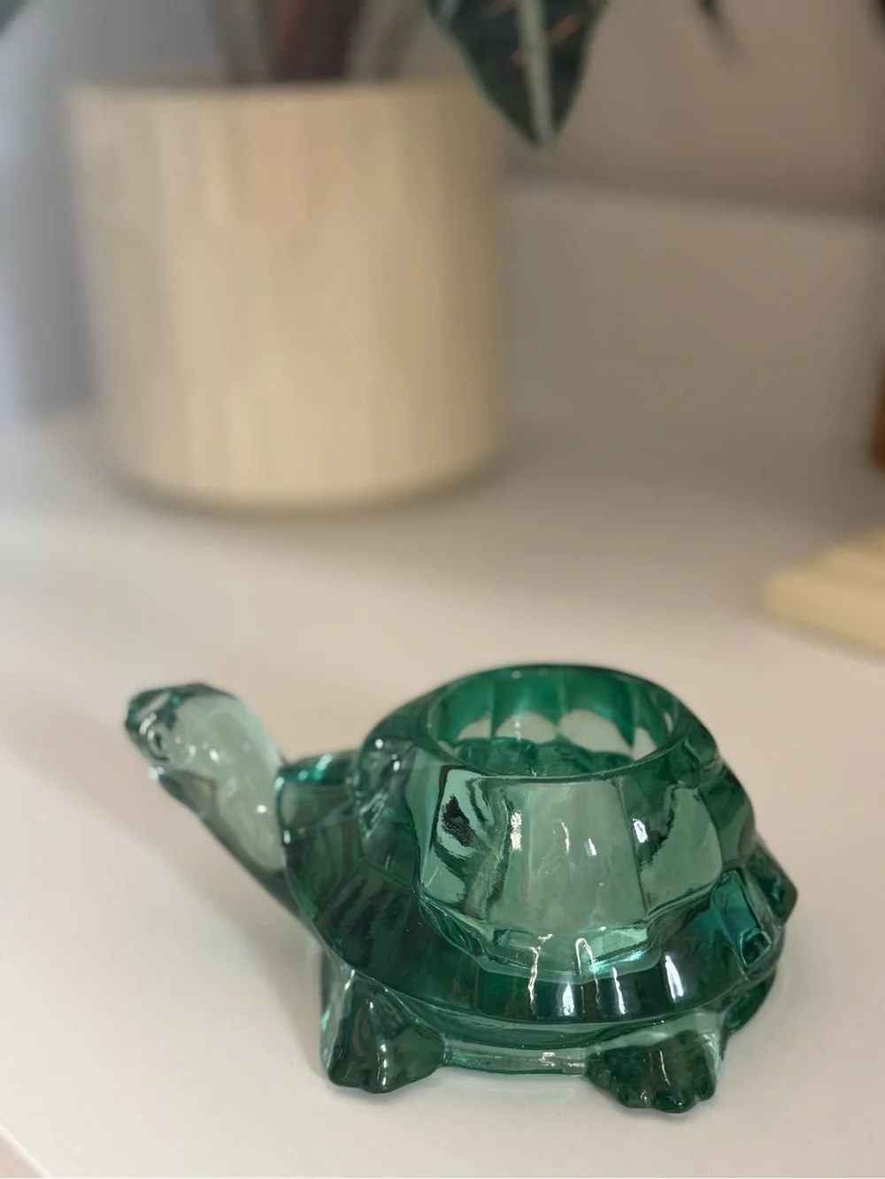 Green Glass Turtle Decorative Accent Candle Holder